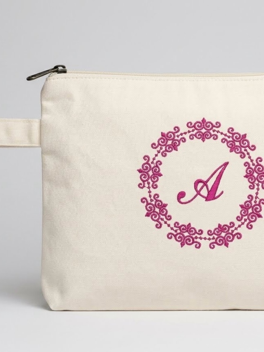 Lily Juliet Lingerie Travel Bag – Pink Embroidered “A” – 9x12 – Cotton Lined Zip